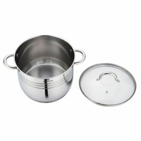 Product image of Stock pot with lid 30cm. Part of the Blaumann/Gourmet Line . Features: • Stock pot with glass lid • Material: stainless steel • Size: 30*23 cm • Volume: 15,5 l. (Studio view). Official Berlinger Haus product, boosted by Promintra sl.