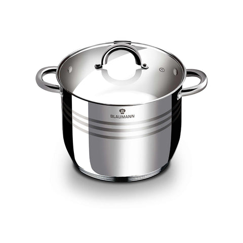 Product image of Stock pot with lid 30cm. Part of the Blaumann/Gourmet Line . Features: • Stock pot with glass lid • Material: stainless steel • Size: 30*23 cm • Volume: 15,5 l. (Studio view). Official Berlinger Haus product, boosted by Promintra sl.