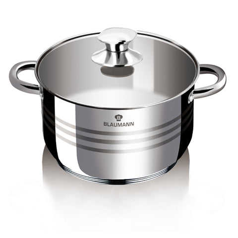 Product image of Casserole with lid 18cm. Part of the Blaumann/Gourmet Line . Features: • Casserole with glass lid • Material: stainless steel • Size: Ø18*11 cm • Volume: 2,6 l. (Studio view). Official Berlinger Haus product, boosted by Promintra sl.