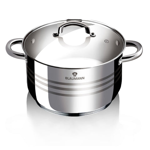 Product image of Casserole with lid 20cm. Part of the Blaumann/Gourmet Line . Features: • Casserole with glass lid • Material: stainless steel • Size: Ø20*12 cm • Volume: 3,8 l. (Studio view). Official Berlinger Haus product, boosted by Promintra sl.