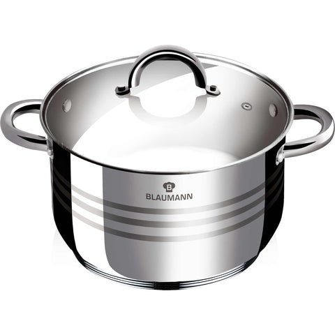 Product image of Casserole with lid 24cm. Part of the Blaumann/Gourmet Line . Features: • Casserole with glass lid • Material: stainless steel • Size: Ø24*14,5 cm • Volume: 6 l. (Studio view). Official Berlinger Haus product, boosted by Promintra sl.