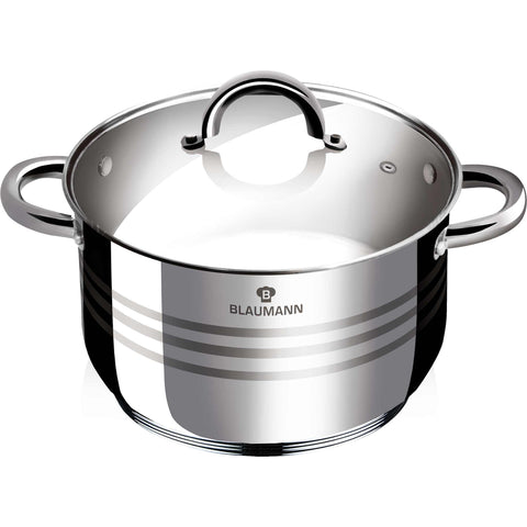 Product image of . Part of the Blaumann/Gourmet Line . Features: • Casserole with glass lid • Material: stainless steel • Size: Ø26*15,5 cm • Volume: 7,6 l. (Studio view). Official Berlinger Haus product, boosted by Promintra sl.
