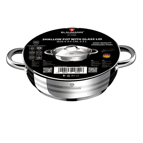  BL-1504W, Olla baja con tapa 28cm, Acero inoxidable, Olla baja de 28 cm, Olla baja, Olla baja con tapa, Olla, Utensilios de cocina, Cocina