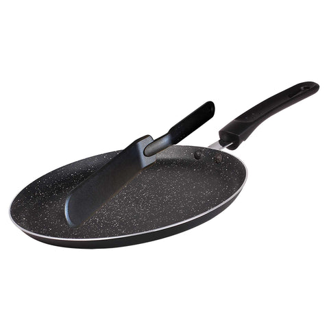 Product image of Pancake pan 24cm. Part of the Blaumann/Pancake pan . Features: • Material: pressed aluminum with marble coating • Size: Ø24 cm • Color: matt black. (Studio view). Official Berlinger Haus product, boosted by Promintra sl.