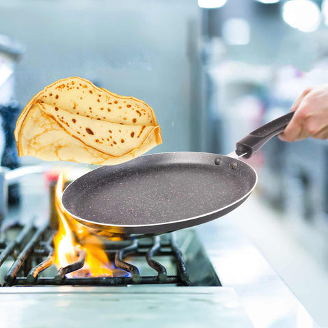 Product image of Pancake pan 24cm. Part of the Blaumann/Pancake pan . Features: • Material: pressed aluminum with marble coating • Size: Ø24 cm • Color: grey. (Studio view). Official Berlinger Haus product, boosted by Promintra sl.