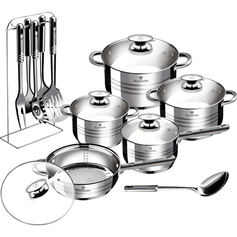 Juego de utensilios de cocina, ollas, juego de ollas, ollas y sartenes, juego de ollas y sartenes, juego, herramientas de cocina, cocina, utensilios de cocina, juego de utensilios de cocina de 17 piezas, acero inoxidable, BL-3133