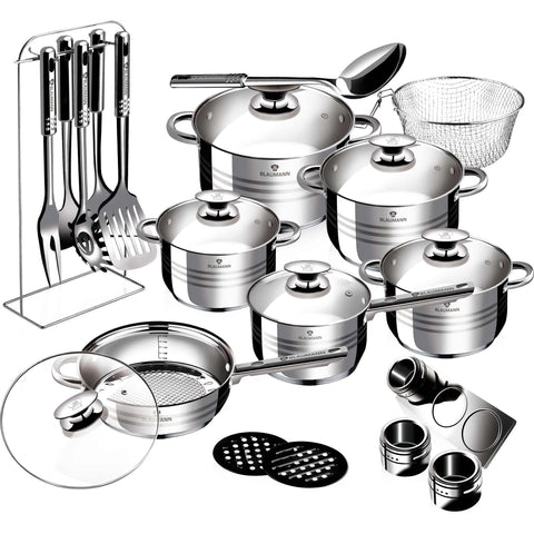 Juego de utensilios de cocina, ollas, juego de ollas, ollas y sartenes, juego de ollas y sartenes, juego, herramientas de cocina, cocina, utensilios de cocina, juego de utensilios de cocina de 27 piezas, acero inoxidable, BL-3134 BL-3134-1, BL-3134N