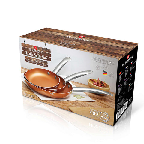  BL-3280F, juego de 3 sartenes, cobre, juego de 3 sartenes a., sartén, juego de sartenes, sartén, juego de sartenes, utensilios de cocina, cocina, sartenes, juego de sartenes