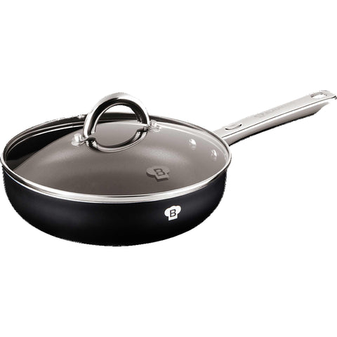 Sartén, sartén honda, sartén honda con tapa, sartén, batería de cocina, cocinar, sartén honda de 24 cm, negra, BL-3403, BL-3393