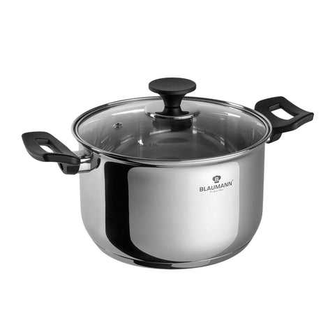 Product image of Casserole with lid 20cm. Part of the Blaumann/Gourmet Line . Features: • Casserole with glass lid, pp knob and handles • Material: stainless steel • Size: Ø20*12 cm • Volume: 3,8 l. (Studio view). Official Berlinger Haus product, boosted by Promintra sl.