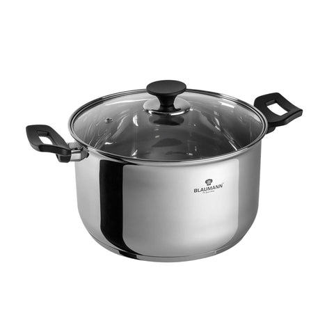 Product image of Casserole with lid 24cm. Part of the Blaumann/Gourmet Line . Features: • Casserole with glass lid, pp knob and handles • Material: stainless steel • Size: Ø24*14,5 cm • Volume: 6 l. (Studio view). Official Berlinger Haus product, boosted by Promintra sl.