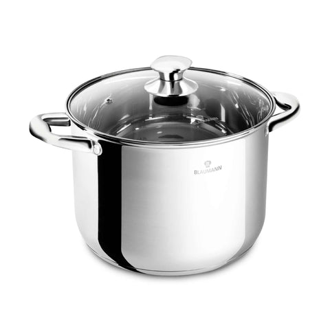 Product image of Stock pot with lid 24cm. Part of the Blaumann/Gourmet Line . Features: • Stock pot with glass lid • Material: stainless steel • Size: 24*17 cm • Volume: 7,7 l. (Studio view). Official Berlinger Haus product, boosted by Promintra sl.