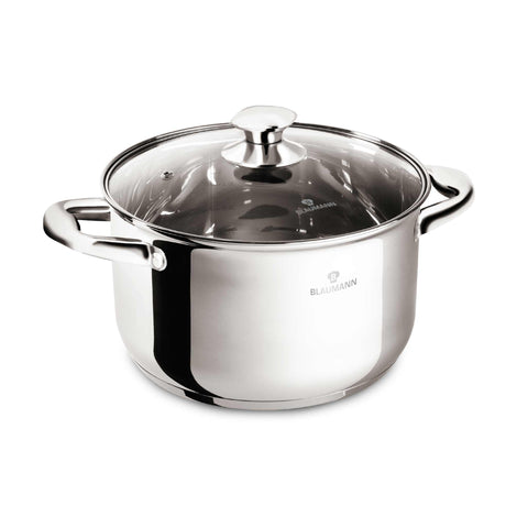 Product image of Casserole with lid 20cm. Part of the Blaumann/Gourmet Line . Features: • Casserole with glass lid • Material: stainless steel • Size: Ø20*12 cm • Volume: 3,8 l. (Studio view). Official Berlinger Haus product, boosted by Promintra sl.