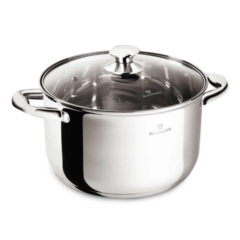 Product image of Casserole with lid 24cm. Part of the Blaumann/Gourmet Line . Features: • Casserole with glass lid • Material: stainless steel • Size: Ø24*14,5 cm • Volume: 6 l. (Studio view). Official Berlinger Haus product, boosted by Promintra sl.