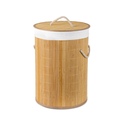 Product image of Round bamboo basket. Part of the Blaumann/Accessories . Features: • Material: bamboo with polycotton liner • Capacity: 48 L • Size: 35*50 cm. (Studio view). Official Berlinger Haus product, boosted by Promintra sl.
