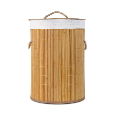 Product image of Round bamboo basket. Part of the Blaumann/Accessories . Features: • Material: bamboo with polycotton liner • Capacity: 48 L • Size: 35*50 cm. (Studio view). Official Berlinger Haus product, boosted by Promintra sl.
