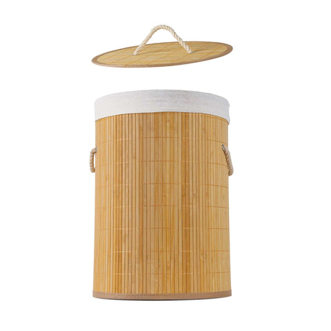 Product image of Round bamboo basket. Part of the Blaumann/Accessories . Features: • Material: bamboo with polycotton liner • Capacity: 48 L • Size: 35*50 cm. (Studio view). Official Berlinger Haus product, boosted by Promintra sl.