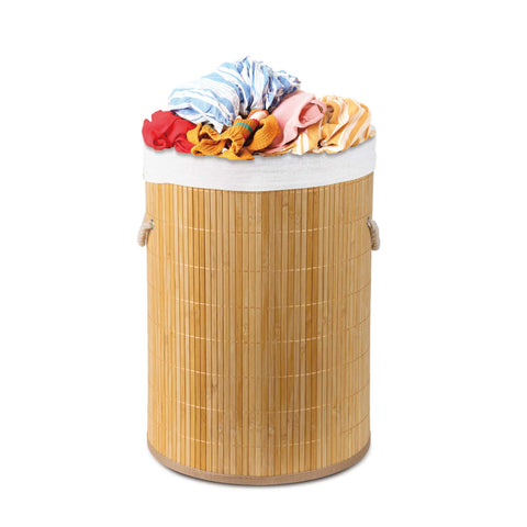 Product image of Round bamboo basket. Part of the Blaumann/Accessories . Features: • Material: bamboo with polycotton liner • Capacity: 48 L • Size: 35*50 cm. (Studio view). Official Berlinger Haus product, boosted by Promintra sl.