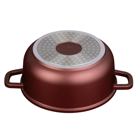 Product image of Casserole with lid 22cm. Part of the Blaumann/Cera Stone Collection . Features: • Material: cast aluminum • Casserole with lid Ø22*10 cm 3,2L • Color: bronze. (Studio view). Official Berlinger Haus product, boosted by Promintra sl.