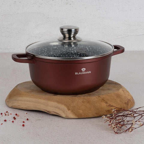 Product image of Casserole with lid 22cm. Part of the Blaumann/Cera Stone Collection . Features: • Material: cast aluminum • Casserole with lid Ø22*10 cm 3,2L • Color: bronze. (Studio view). Official Berlinger Haus product, boosted by Promintra sl.