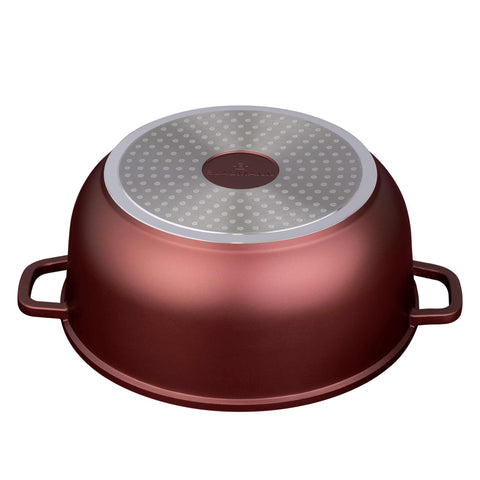Product image of Casserole with lid 32cm. Part of the Blaumann/Cera Stone Collection . Features: • Material: cast aluminum • Casserole with lid Ø32*14,5 cm 9,9L • Color: bronze. (Studio view). Official Berlinger Haus product, boosted by Promintra sl.