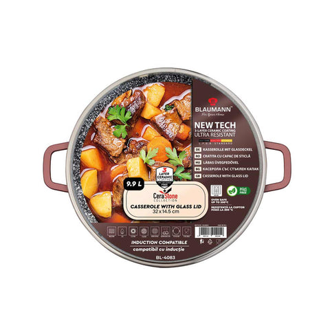 Product image of Casserole with lid 32cm. Part of the Blaumann/Cera Stone Collection . Features: • Material: cast aluminum • Casserole with lid Ø32*14,5 cm 9,9L • Color: bronze. (Studio view). Official Berlinger Haus product, boosted by Promintra sl.