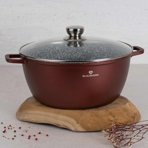 Product image of Casserole with lid 32cm. Part of the Blaumann/Cera Stone Collection . Features: • Material: cast aluminum • Casserole with lid Ø32*14,5 cm 9,9L • Color: bronze. (Studio view). Official Berlinger Haus product, boosted by Promintra sl.