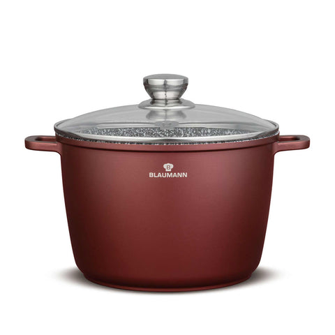 Product image of Stock pot with lid 24cm. Part of the Blaumann/Cera Stone Collection . Features: • Stock pot with glass lid • Material: cast aluminium • Size: 24*16,5 cm • Volume: 6,2 L • Color: bronze. (Studio view). Official Berlinger Haus product, boosted by Promintra sl.