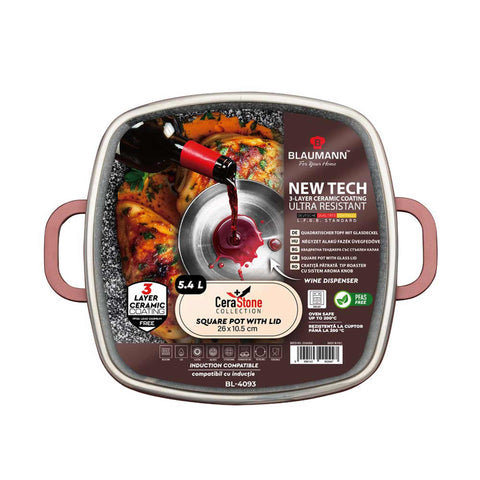  BL-4093, Olla cuadrada con tapa 26cm, Bronce, Olla cuadrada 26 cm, Olla cuadrada, Olla cuadrada con tapa, Olla, Utensilios de cocina, Cocina, Ollas y cazuelas