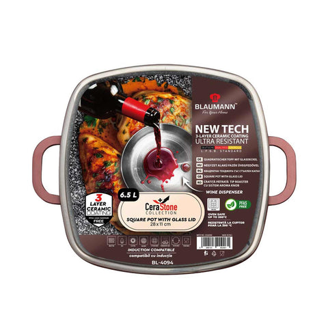  BL-4094, Olla cuadrada con tapa 28cm, Bronce, Olla cuadrada 28 cm, Olla cuadrada, Olla cuadrada con tapa, Olla, Batería de cocina, Cocina, Ollas y cazuelas