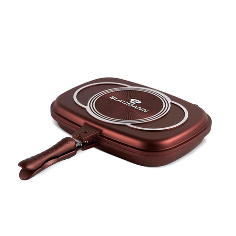 Baking, BL-4096, Blaumann, bronce, Cera Stone Collection, cocina, cookwareset, doble, Double Pan, frypan, hornear, Pans, sartén, Sartén doble 36cm, sartén doble grill, sartén grill, utensilios de cocina