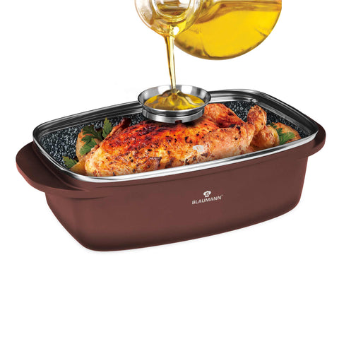 BL-4097, Asador con tapa de vidrio y perilla de aroma, Bronce, Asador con tapa de vidrio, Asador, Perilla de aroma, Utensilios para hornear, Horneado, Bandeja para asar