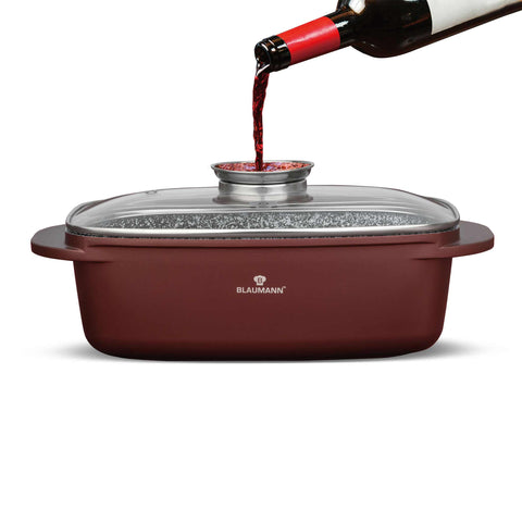 BL-4097, Asador con tapa de vidrio y perilla de aroma, Bronce, Asador con tapa de vidrio, Asador, Perilla de aroma, Utensilios para hornear, Horneado, Bandeja para asar