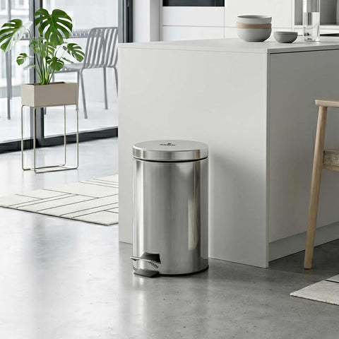 Product image of Stainless steel pedal bin 12L. Part of the Blaumann/Accessories . Features: • Material: stainless steel, plastic • Size: 25*25*39 cm, 12 L • 1 pc inner bucket • Color: stainless steel. (Studio view). Official Berlinger Haus product, boosted by Promintra sl.