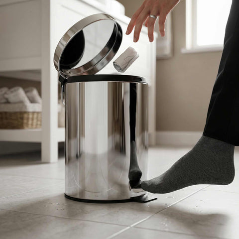 Product image of Stainless steel pedal bin 12L. Part of the Blaumann/Accessories . Features: • Material: stainless steel, plastic • Size: 25*25*39 cm, 12 L • 1 pc inner bucket • Color: stainless steel. (Studio view). Official Berlinger Haus product, boosted by Promintra sl.