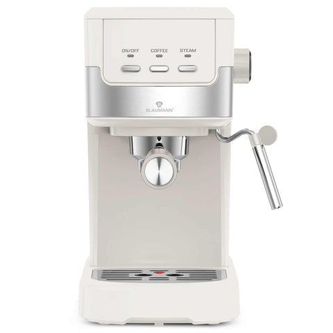 Product image of Espresso coffee machine. Part of the Blaumann Cream . Features: • Material: stainless steel • Power: 1100 W • Voltage: 220-240V 50-60 Hz • Detachable 1,25L water tank • 2 in 1 plastic spoon with stamper • Color:.... (Studio view). Official Berlinger Haus product, boosted by Promintra sl.