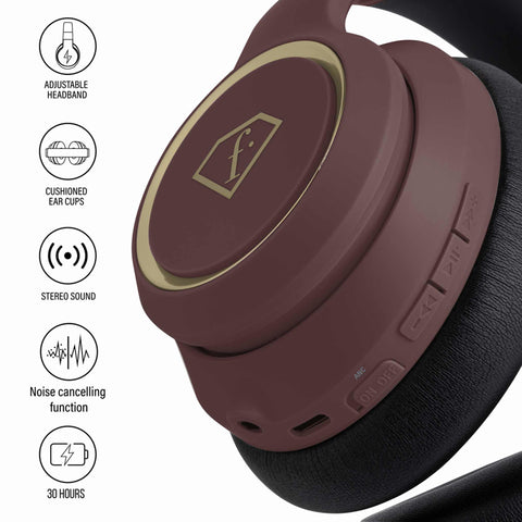 FTV-0016, auriculars sense fil ANC, color bordeus, amb cable de càrrega tipus C