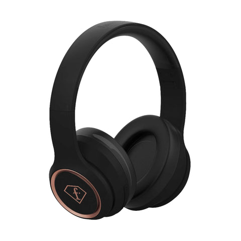 Product image of ANC wireless headphone. Part of the MATTE BLACK- ROSE GOLD . Features: • Speaker: 40 mm • Impedance: 32 ohms • Sensitivity: 105dB (+/-5dB) • Frequency range: 20-20 kHz • Bluetooth version and range: 5.3 (10 meters) • B.... (Studio view). Official Berlinger Haus product, boosted by Promintra sl.