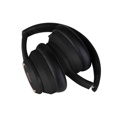 Product image of ANC wireless headphone. Part of the MATTE BLACK- ROSE GOLD . Features: • Speaker: 40 mm • Impedance: 32 ohms • Sensitivity: 105dB (+/-5dB) • Frequency range: 20-20 kHz • Bluetooth version and range: 5.3 (10 meters) • B.... (Studio view). Official Berlinger Haus product, boosted by Promintra sl.
