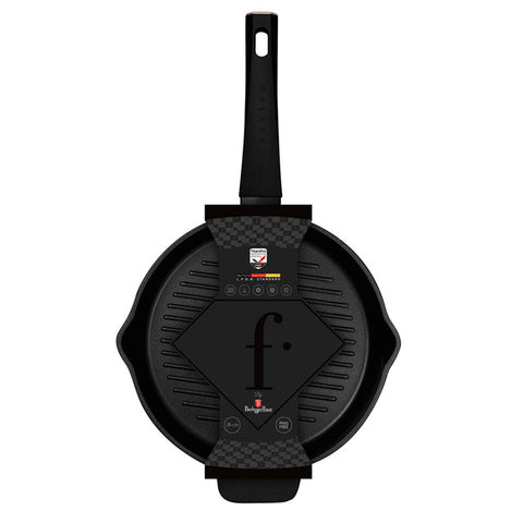 FTV-0043, Sartén grill redonda de 2 bocas de 26 cm, color negro mate y oro rosa, sartén grill redonda de 26 cm, sartén, sartén, sartén grill, utensilios de cocina, cocina