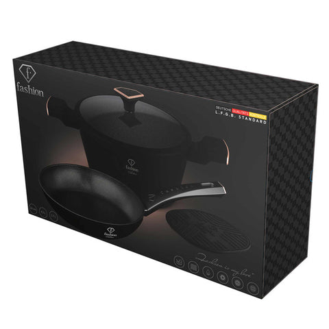  FTV-0047, juego de utensilios de cocina de 4 piezas, negro mate y oro rosa, juego de utensilios de cocina de 4 piezas, juego de utensilios de cocina, ollas y sartenes, juego de ollas y sartenes, juego, cocina, utensilios de cocina