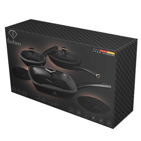  FTV-0050, juego de 8 sartenes, negro mate y oro rosa, juego de 8 sartenes, sartén, juego de sartenes, juego de sartenes con tapa, sartén, juego de sartenes, sartén para parrilla, utensilios de cocina, cocina