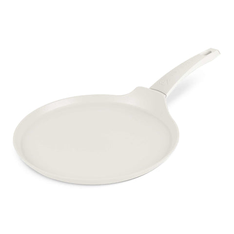 Product image of Pancake pan 28cm. Part of the MATTE CREAM- GOLD . Features: • Material: forged aluminum with non-stick titanPro coating • Pancake pan Ø28cm • Color: matt cream- gold. (Studio view). Official Berlinger Haus product, boosted by Promintra sl.
