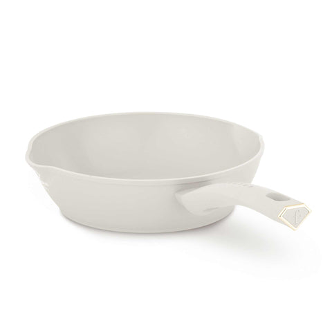 Product image of Deep frypan with 2mouth 24cm. Part of the MATTE CREAM- GOLD . Features: • Material: forged aluminum with non-stick titanPro coating • Deep frypan Ø24*6,5 cm 2,3L • Color: matt cream- gold. (Studio view). Official Berlinger Haus product, boosted by Promintra sl.