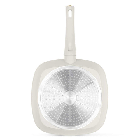  FTV-0064, Sartén para parrilla de 28 cm, color crema dorado mate, sartén para parrilla de 28 cm, sartén, sartén para freír, sartén para parrilla, utensilios de cocina, cocina