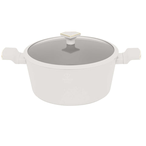 Product image of Casserole with lid 28cm. Part of the MATTE CREAM- GOLD . Features: • Material: forged aluminum with non-stick titanPro coating • Casserole with lid Ø28*12,4 cm 6,1L • Color: matt cream- gold. (Studio view). Official Berlinger Haus product, boosted by Promintra sl.