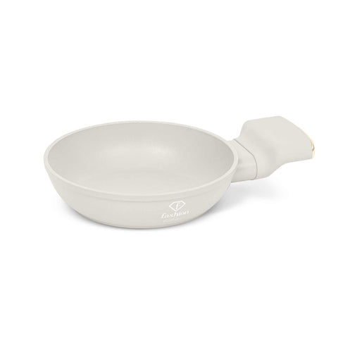 Product image of Mini pan 16cm. Part of the MATTE CREAM- GOLD . Features: • Material: forged aluminum with non-stick titanPro coating • Mini pan Ø16 cm • Color: matt cream- gold. (Studio view). Official Berlinger Haus product, boosted by Promintra sl.