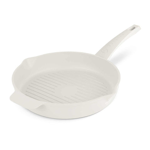  FTV-0074, Sartén grill redonda de 2 bocas de 26 cm, color crema mate dorado, sartén grill redonda de 26 cm, sartén, sartén, sartén grill, utensilios de cocina, cocina