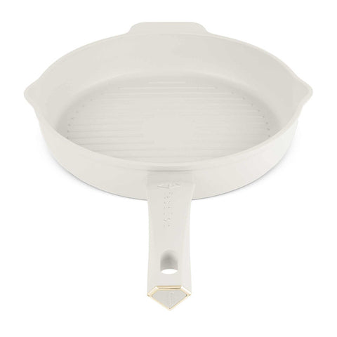  FTV-0074, Sartén grill redonda de 2 bocas de 26 cm, color crema mate dorado, sartén grill redonda de 26 cm, sartén, sartén, sartén grill, utensilios de cocina, cocina