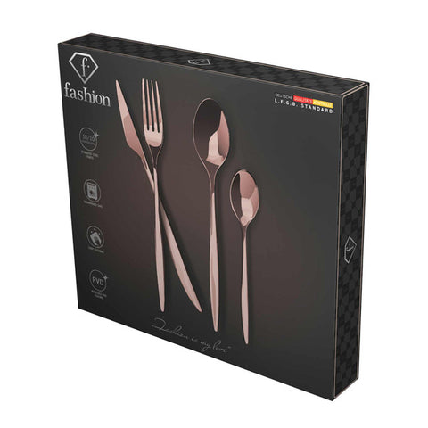 FTV-0083, Juego de cubiertos de 24 piezas con espejo, oro rosa, juego de cubiertos de 24 piezas, juego de cubiertos, cubiertos, espejo